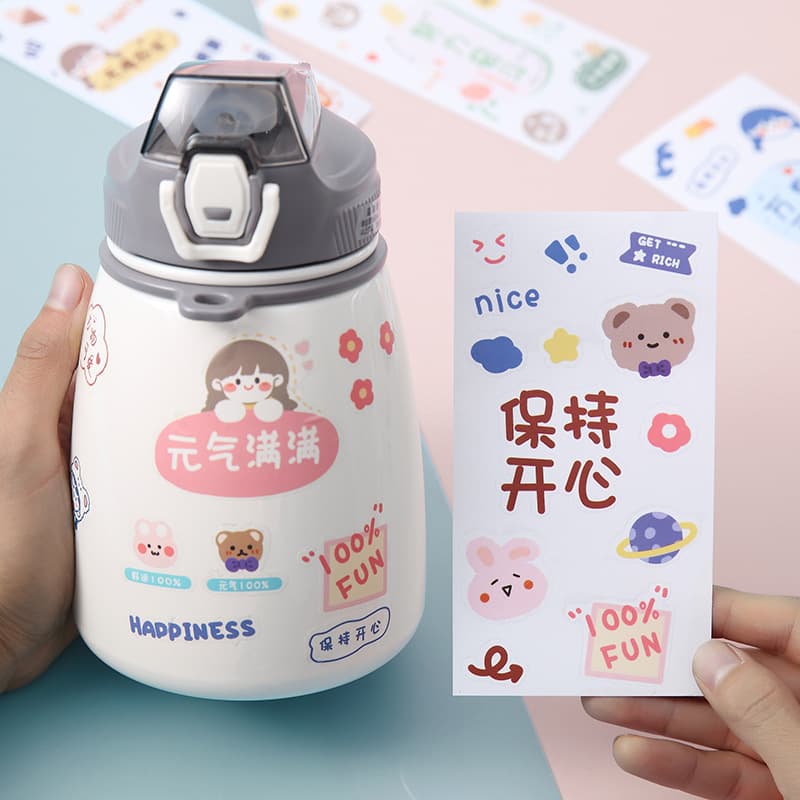 Cute ins stickers cartoon glass stickers creative handbook text stickers student cups transparent pvc stickers