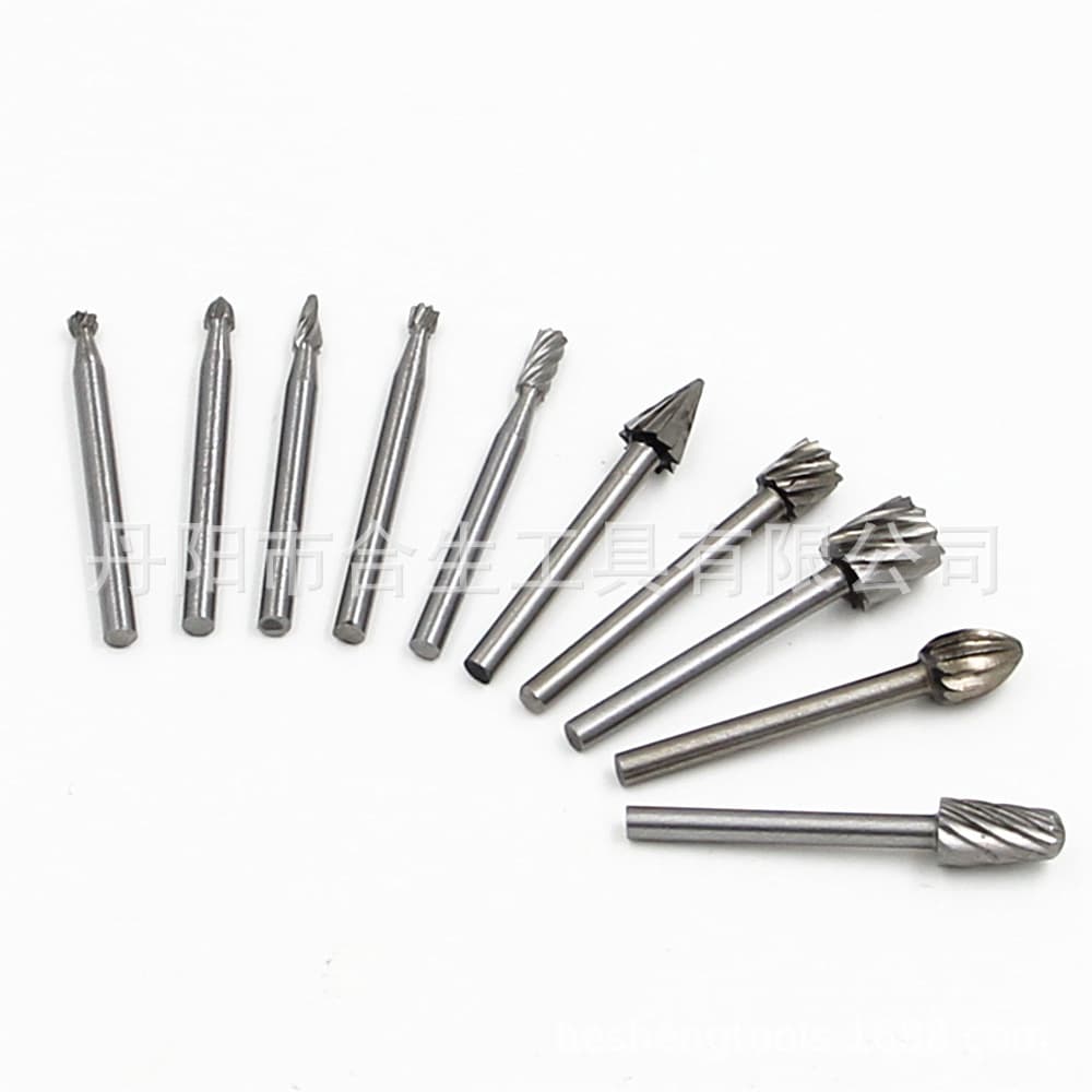 Cross-border 10-piece set high-speed steel rotary files for woodworking, DIY root carving, electric grinding heads, and engraving milling cutters.