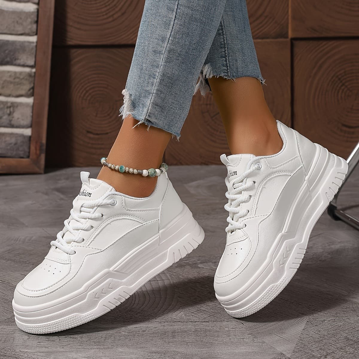 N 75657 Thick Sole White Shoes for Women