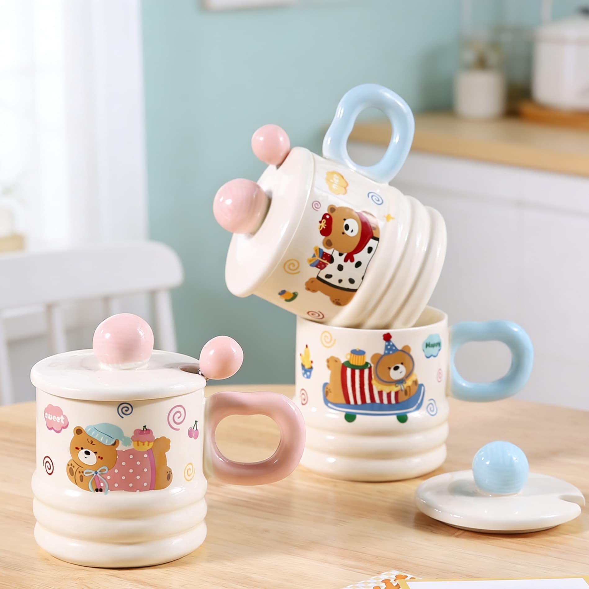 Adorable Dachshund Puppy High-Quality Ceramic Mug with Lid and Spoon, Heat-Resistant Breakfast Coffee Mug, Couple Water Cup