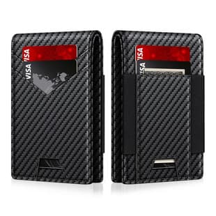 Amazon Short Bifold Multi-Slot Dollar Bill Clip RFID Blocking Leather Wallet Ultra-Thin Genuine Leather Men's Wallet