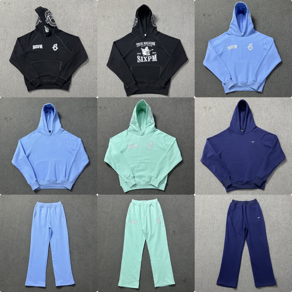 6PM Drill American street hip-hop velvet hooded pullover sweatshirt slim sweatpants men's and women's casual suit trendy
