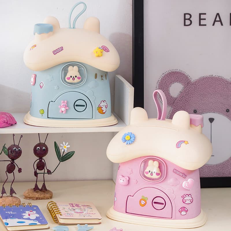 DIY piggy bank for home decoration, creative desktop ornament for children's room, cute coin jar for boys and girls, can store and withdraw money.