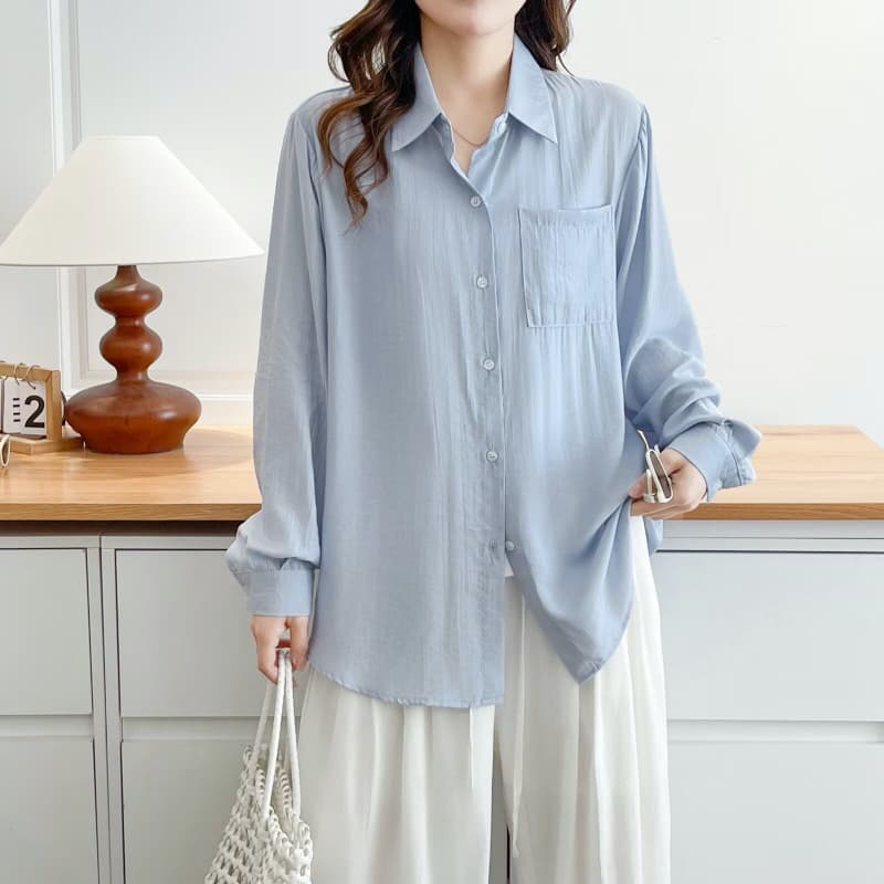 Plus Size Women's Loose Casual Long Sleeve Blouse Spring Versatile Lapel Top 482612