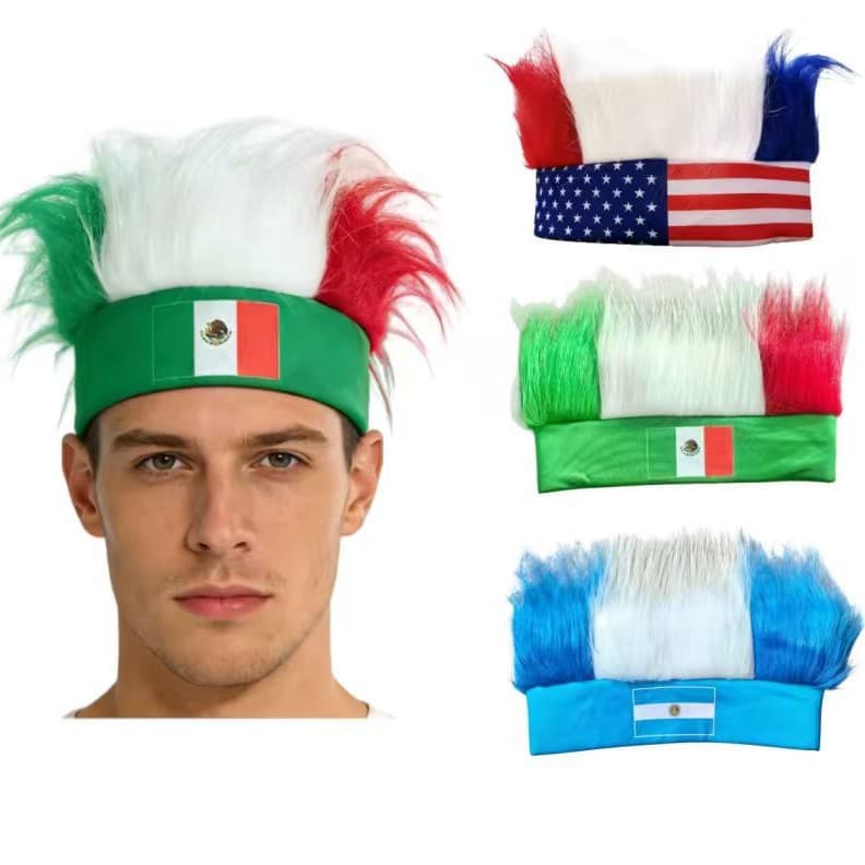 2026 USA Canada Mexico World Cup Flag Fan Wig American Mexican Argentine Wig Headpiece Headwear Hat