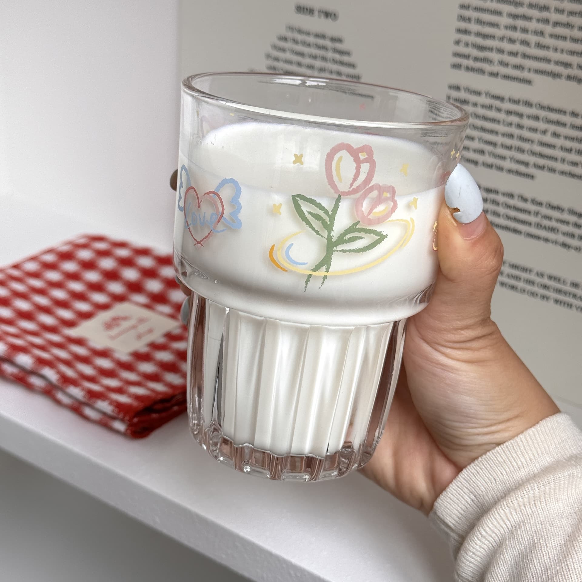 Korean ins style cafe American cold brew iced latte coffee cup glass butterfly couple water cup cold brew cup