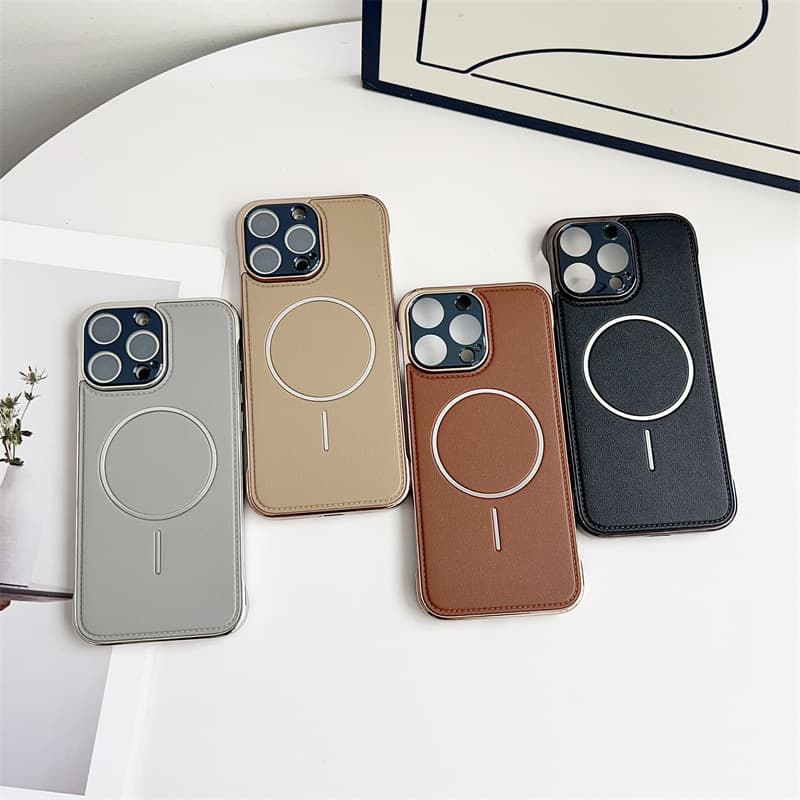 Frameless Leather Magnetic Phone Case for iPhone 14/13, Compatible with Apple 16/15 Pro Max, Shockproof Protective Cover