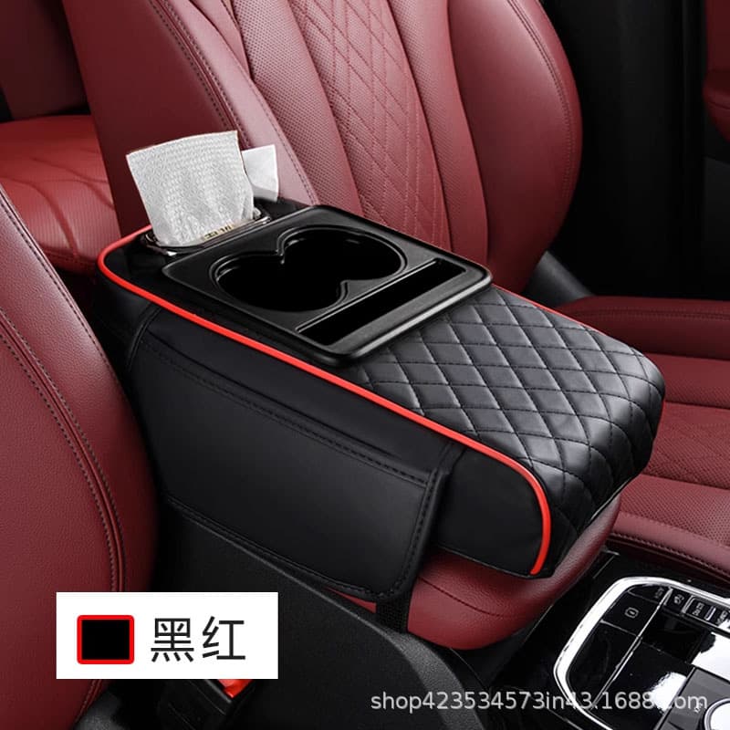 Hebao Car Armrest Box Pad Heightening Cushion, Vehicle Center Armrest Tissue Box Storage Bag with Integrated Cup Holder