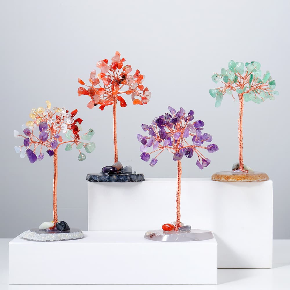 Natural Crystal Tree Yellow Citrine Money Tree Agate Slice Base Handcrafted Creative Tree of Life Home Decoration Ornament