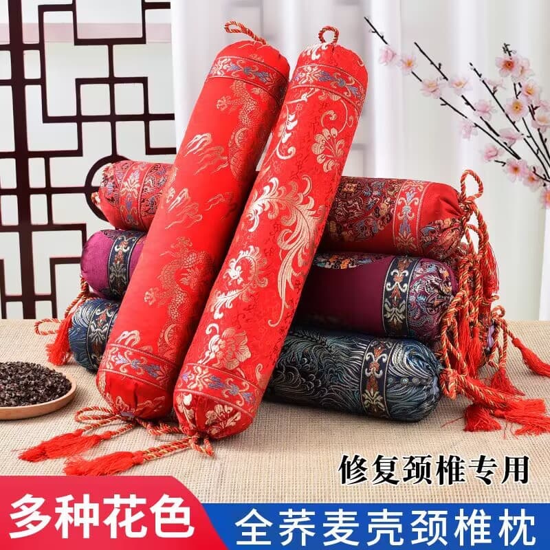 New Satin Candy Pillow Wholesale, Cervical Pillow with Buckwheat Hulls, Round Ethnic-style Single Pillow
