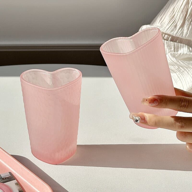 Girl Heart-Shaped Glass Cup Ins Style Iced Americano Latte Cup Coffee Cup High Appearance Couple Water Cup Breakfast Cup