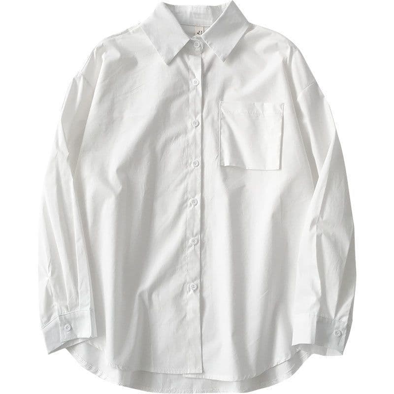 Women's White Shirt Korean Loose Fit Student Ins Hong Kong Style Vintage Long Sleeve New Jacket Blouse