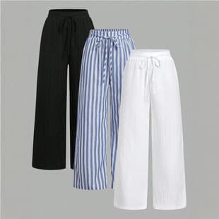Amazon Europe and America Cross-Border TK Hot Fashion Striped Loose Wide-Leg Pants Casual Drawstring High-Waist Long Pants for Women