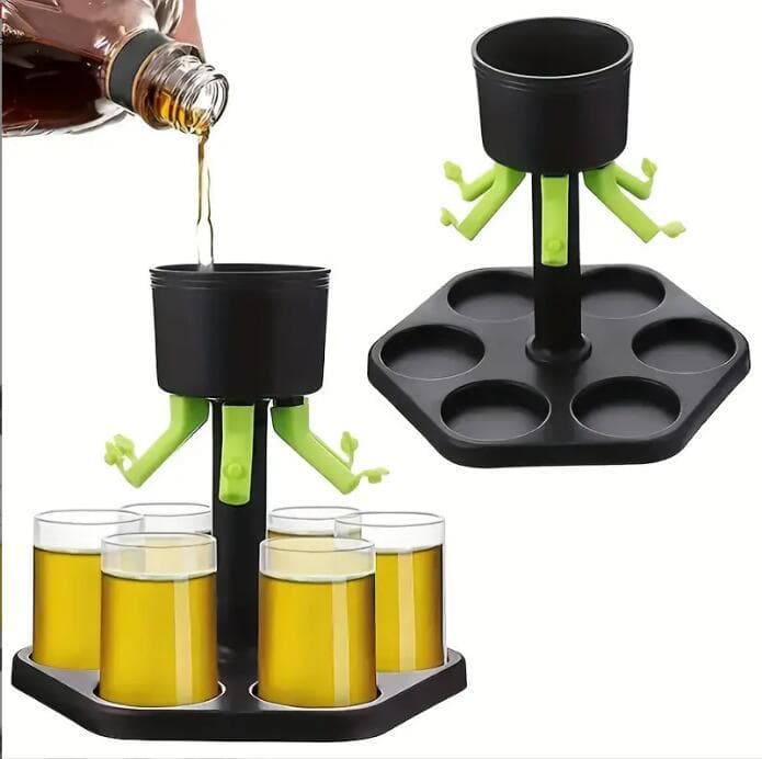 Hexagonal Fair Wine Pourer Points Glass, Party Fair Pouring Distributor with Glass Tray Set