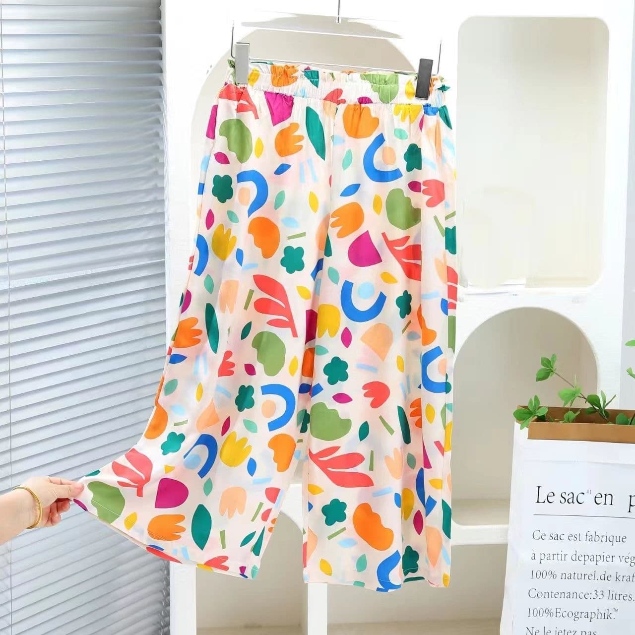 New Girls' Summer Thin Cotton Gauze Pajama Pants, Homewear Pants, Wearable Outside, 7/9 Length Wide Leg Pants