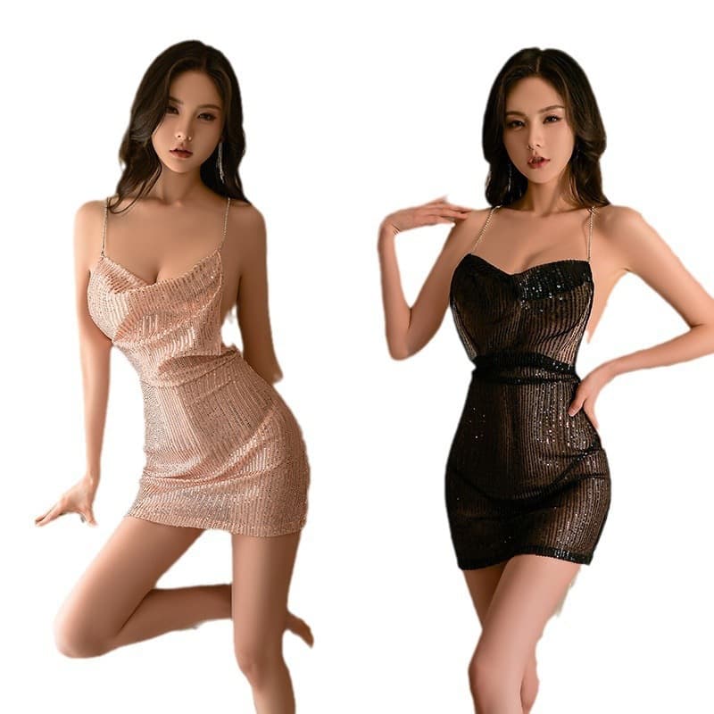Muyao Sexy Lingerie Seductive Nightclub Outfit Hot Sleepwear Halter Backless Slit Dress 449