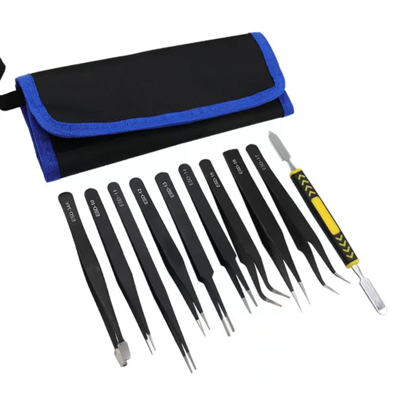 Canvas bag stainless steel pointed tweezers repair set anti-static mobile phone manicure tools bird's nest hair picking tweezers