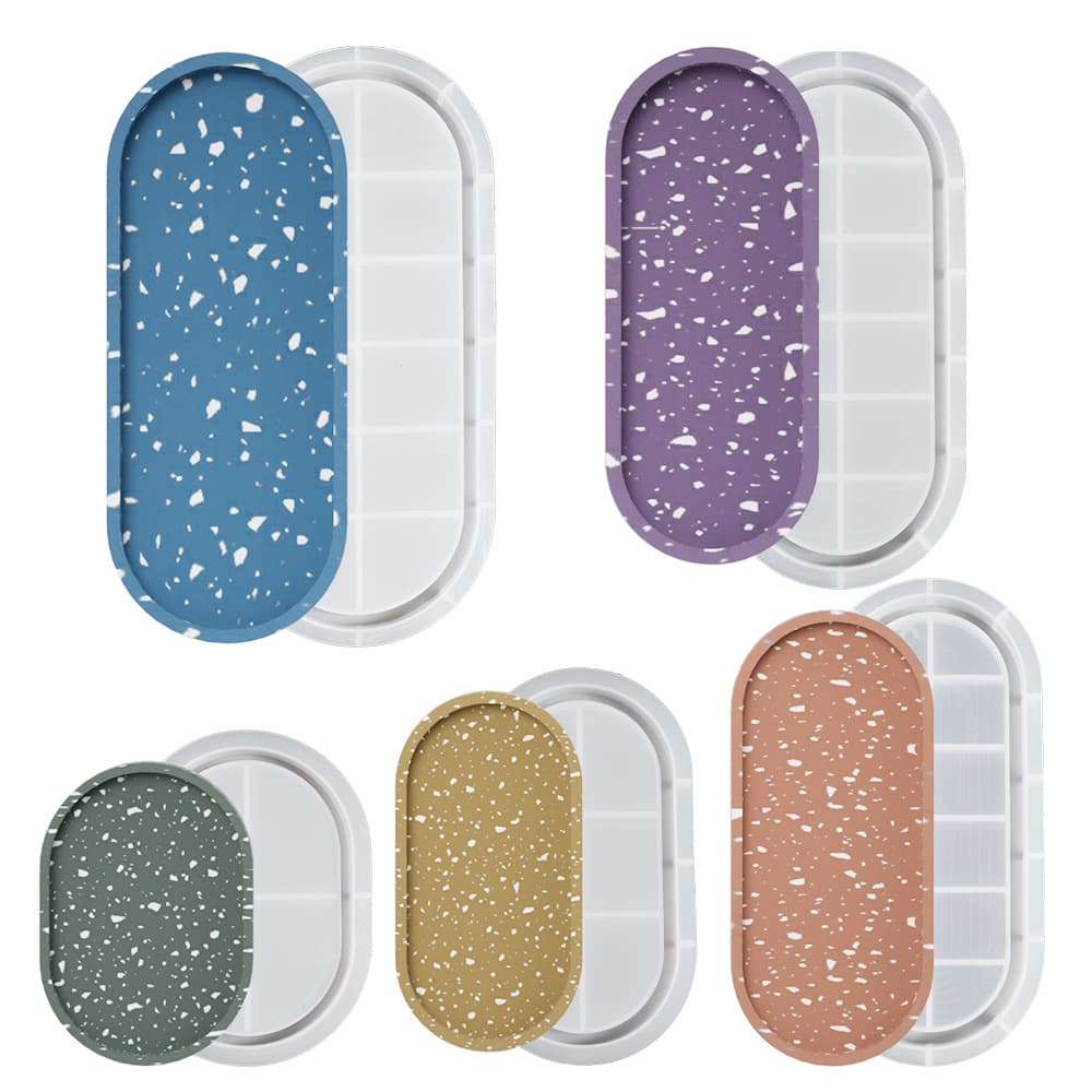 DIY Resin Plaster Cement Oval Tray Mold Storage Tray Planter Base Silicone Mold