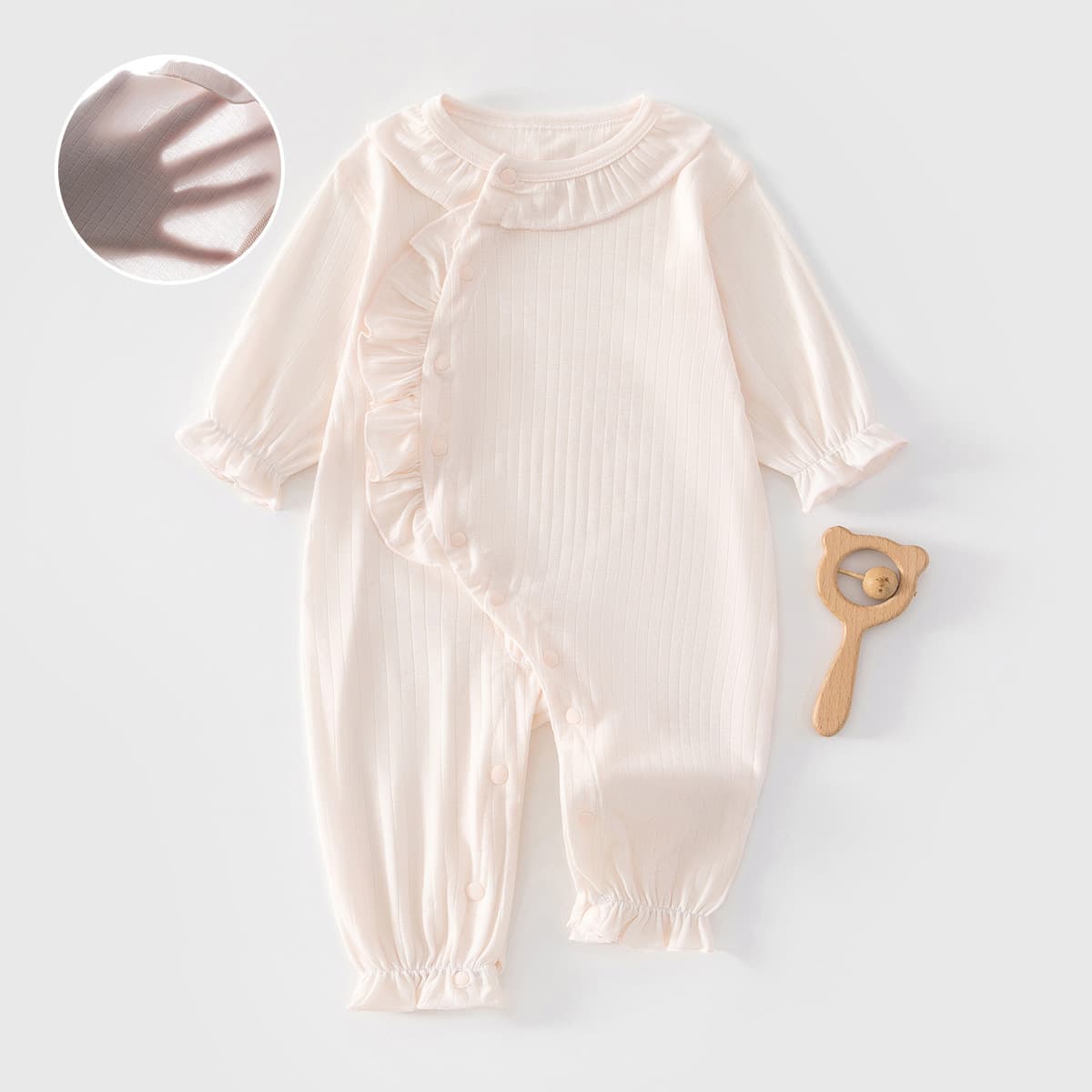 Newborn Baby Summer Thin Outfit Girls Lace Collar Romper Long Sleeve Going Out Harem Pajamas for Air Conditioning Room