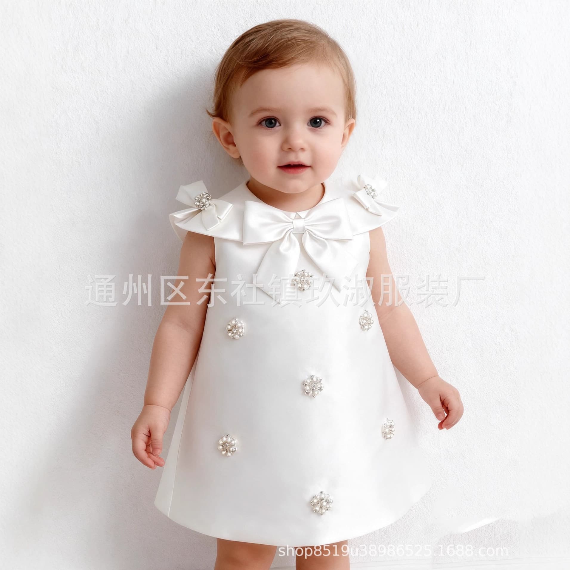 New Children's Dress Girl Princess Dress Flower Girl Birthday Performance Dress Violet Bow Girl Wedding Dress