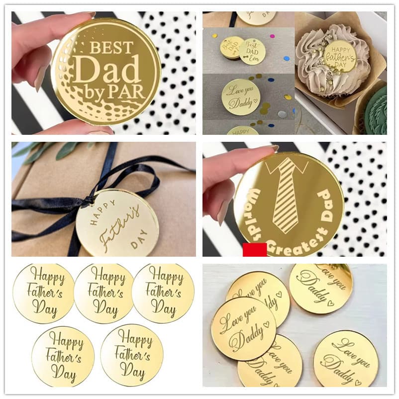 Cross-border laser marking Father's Day acrylic cake insert Dessert cup Dad I love you acrylic insert