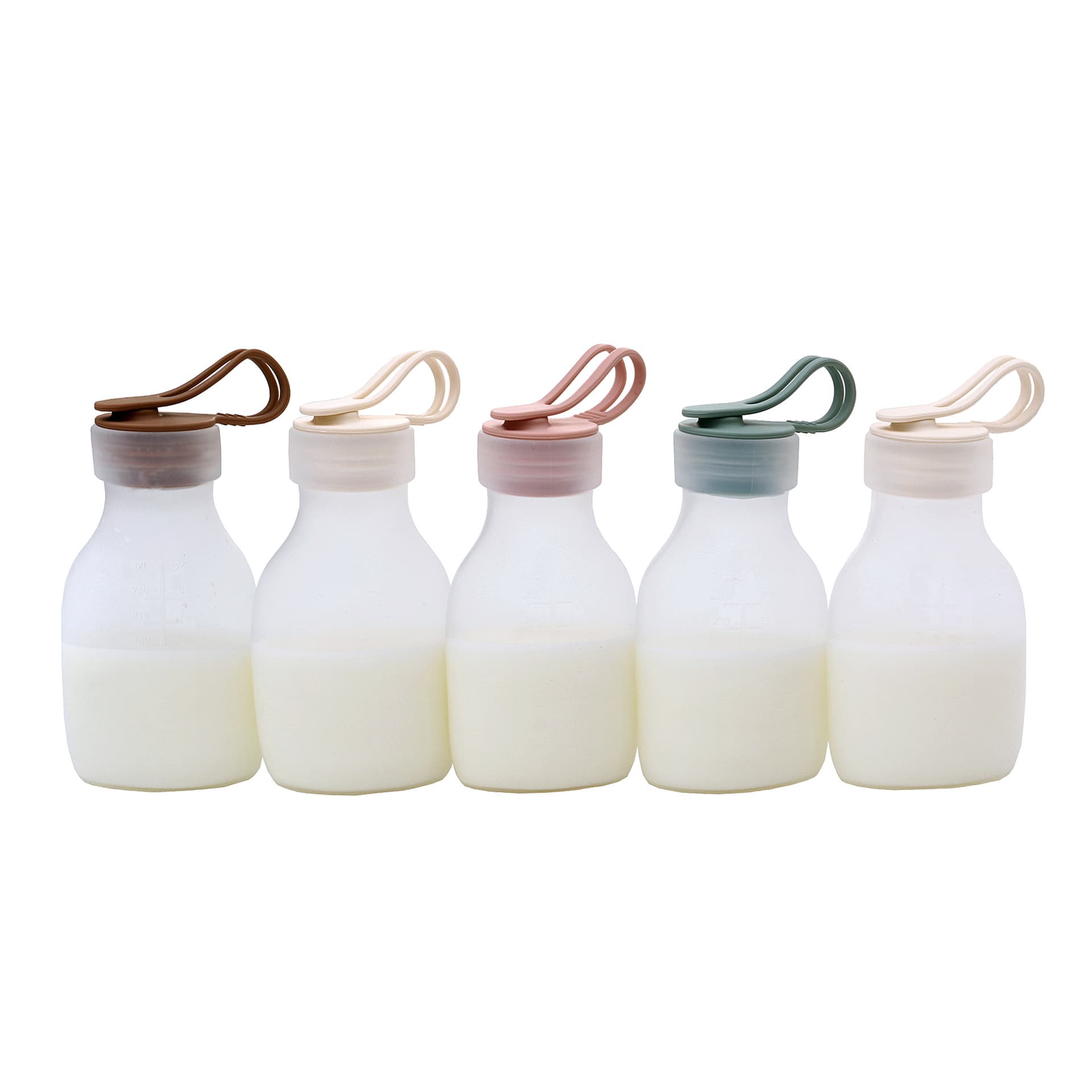 5-Pack Silicone Breast Milk Storage Bottles, Wide Mouth, Foldable Portable Milk Storage Bags with Lid, 240ml
