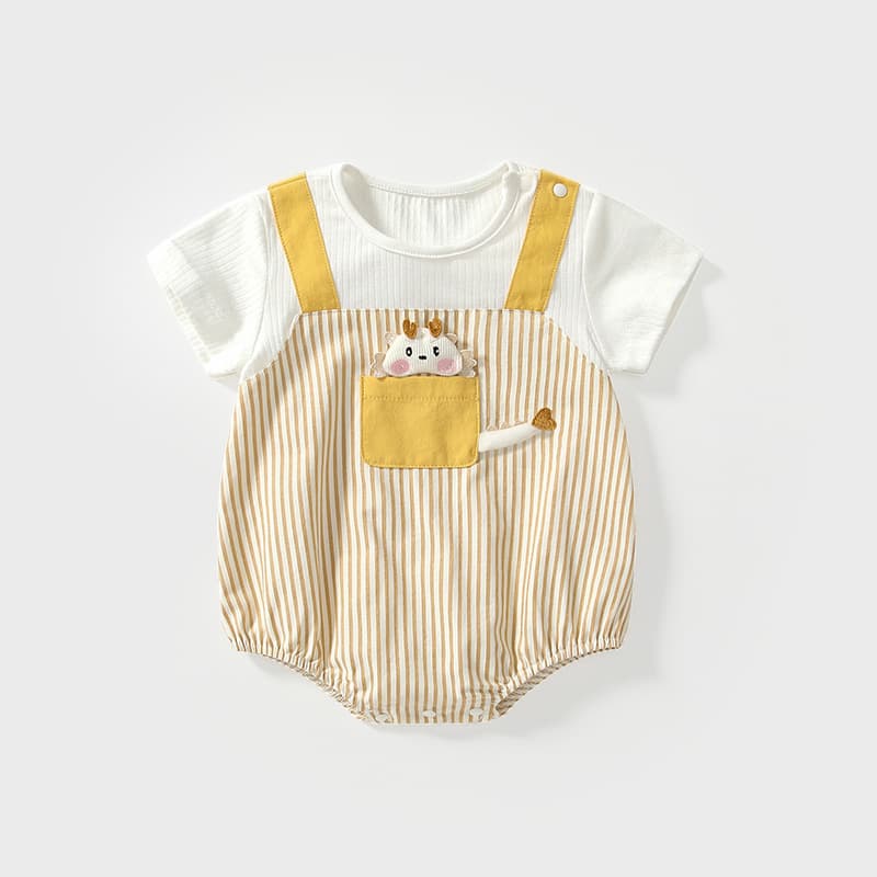 Infant and toddler summer clothes thin cover-up short-sleeved A-type newborn baby girl one-piece fake two-piece khaki