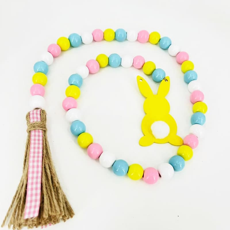 2025 New Easter Bunny Jute Rope Tassel Beaded Colorful Wood Bead String DIY Decorative Pendant