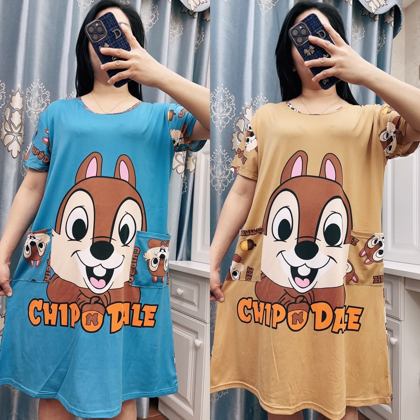 Plus Size Women's Sleep Dress, Summer Short Sleeve Cartoon Milk Silk Imitation Cotton, Cute Loose Pocket Nightgown Wholesale for Export