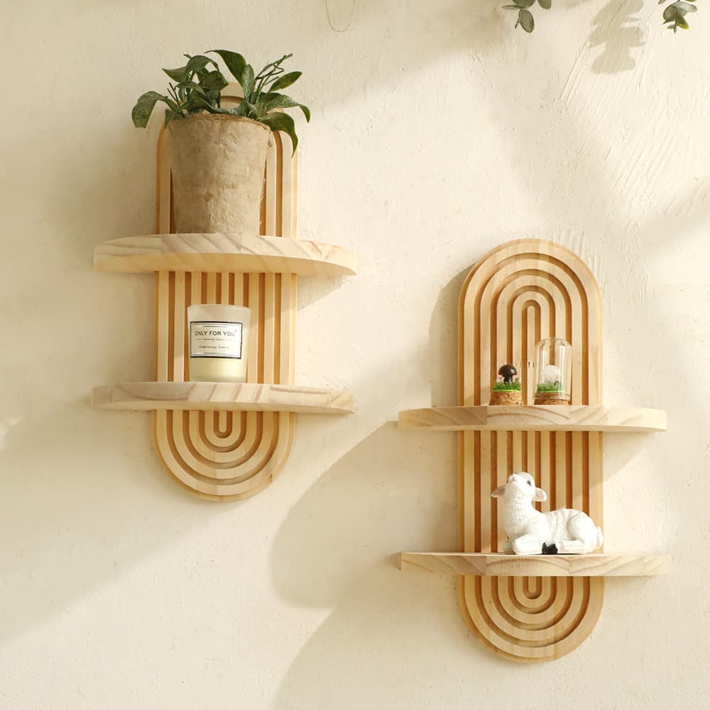 Cross-border New Product Oval Thread Creative Solid Wood Wall Shelf Wooden Craft Home Living Room Decoration