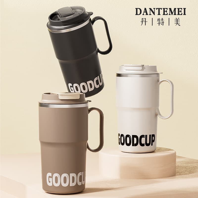 Cross-Border Large Capacity Double-Drink Ice Cup 304 Stainless Steel Thermos Cup with Handle Cold Insulation Straw Coffee Cup