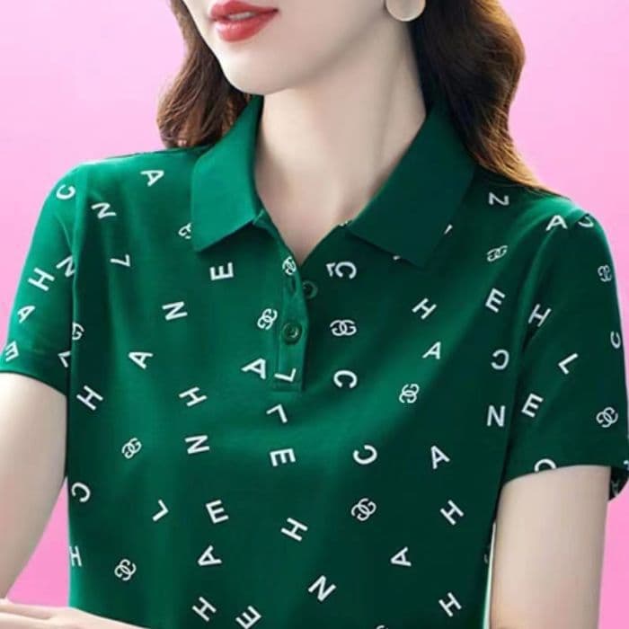 New Summer Women's T-Shirt High Quality Short Sleeve Polo Collar Fashionable Middle-Aged Casual Sports Top