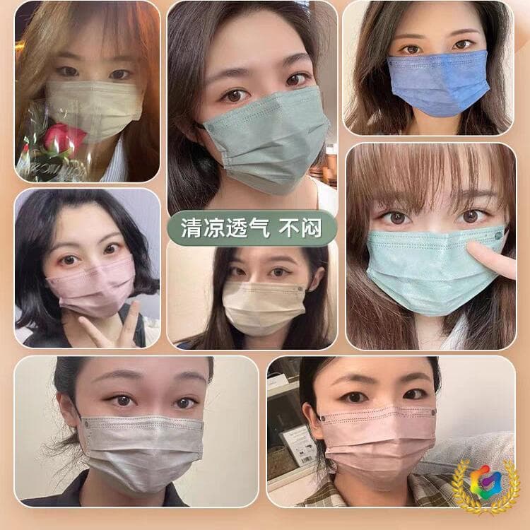 ⊗ Individually packaged disposable Morandi-colored single-use masks for women, three-layer high aesthetic appeal, separately wrapped.