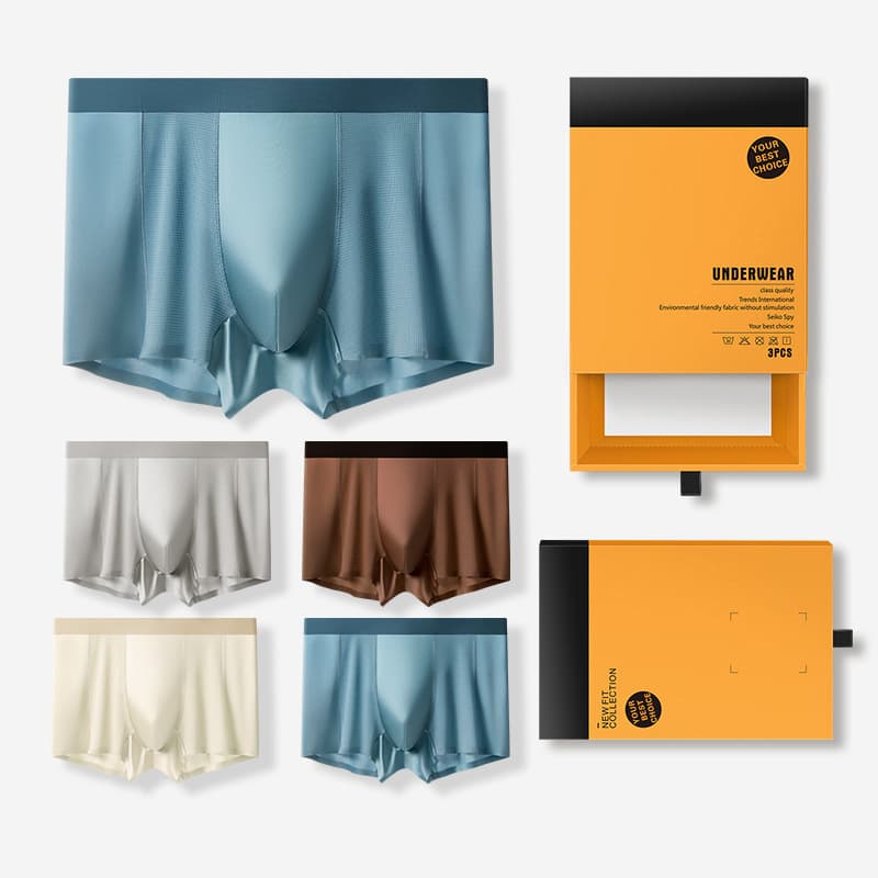 Three-Pack Satin Mesh Class A Men's Ice Silk Boxer Briefs Moisture-Wicking 10A Antibacterial Crotch Naked Feel Boxer Briefs Flat Angle Briefs