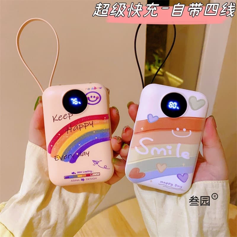 Power bank 20000 mAh super fast charging large capacity cute ultra-thin compact portable power bank with cable