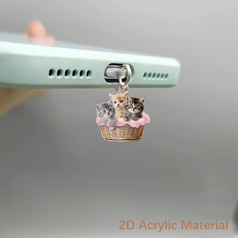 Cross-Best-Selling Acrylic Phone Dust Plug Cute Three Kittens Phone Charging Port Dust Plug Decorative Pendant
