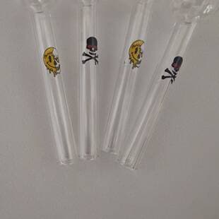 Cross-border American-style Borosilicate Transparent Glass Straw Wholesale Smiley Skull Logo