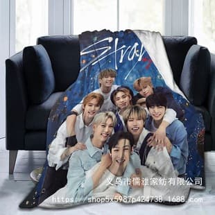 Stray Kids Boy Band Flannel Blanket, Four-Season Office Home Warm Coral Fleece Blanket, Drop Shipping Available