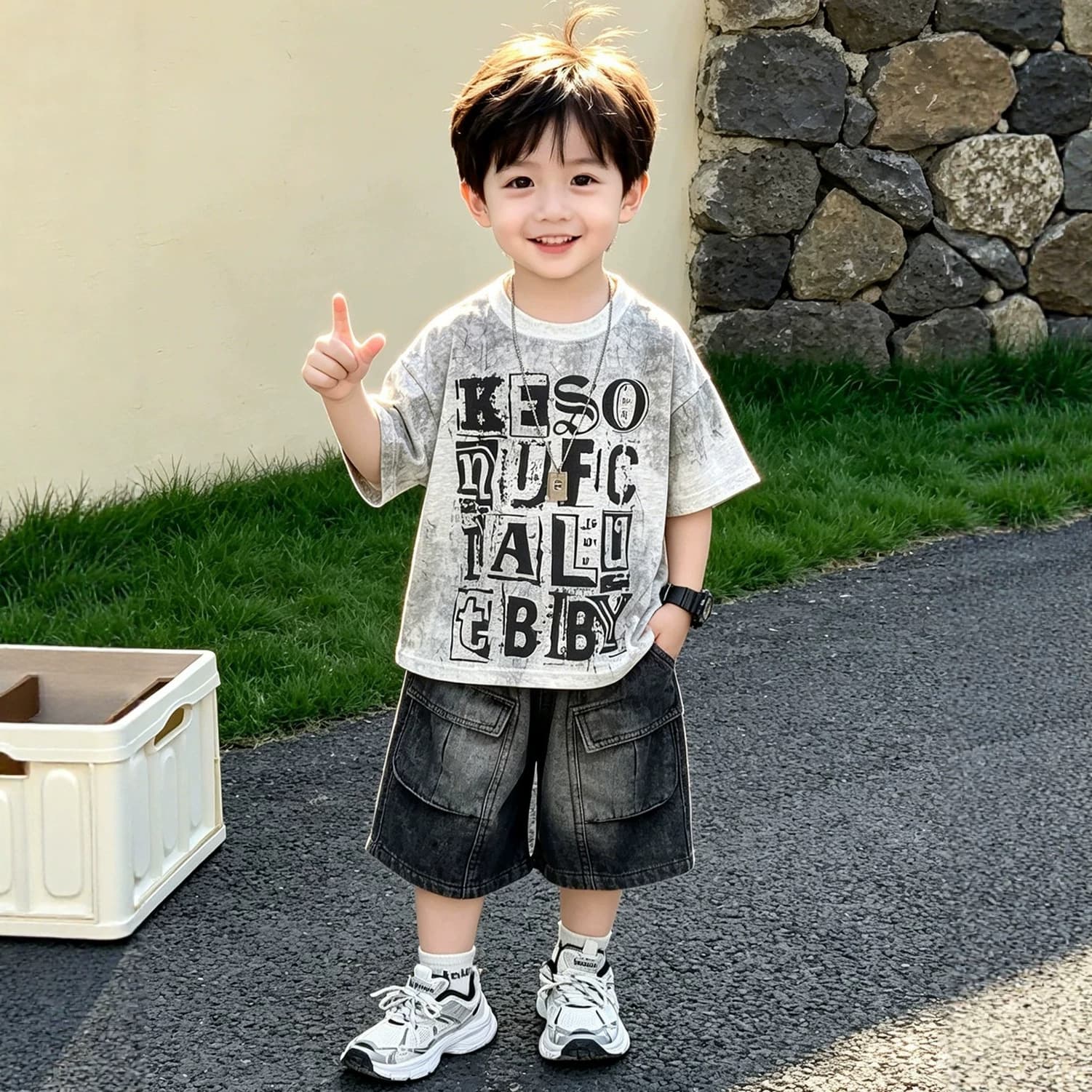Boys Summer Outfit Set 2026 New Kids Casual Short Sleeve Thin Denim Shorts Baby Clothes
