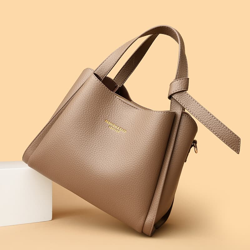 Portable vegetable basket bag for women 2026 new large lychee pattern real leather bucket bag fashion niche shoulder bag factory