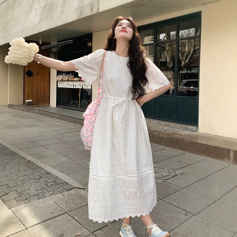 Summer Plus Size 200 Jin French White Lace Dress Fresh College Style First Love Little White Dress