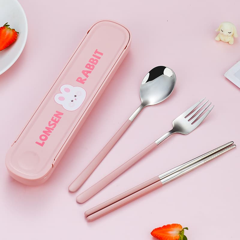 Stainless Steel 304 Utensil Three-Piece Set: Chopsticks, Spoon, Fork Office Worker Single-Person Set Storage Portable Portable