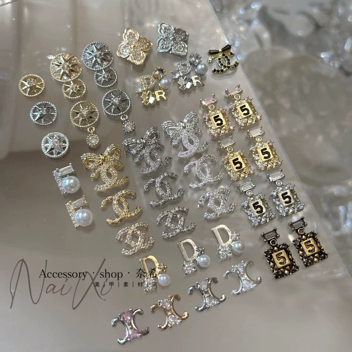 Light Luxury Zircon Nail Art Accessories Perfume Bottle Arc de Triomphe Chanel-Style Light Luxury LOGO Nail Rhinestone Accessories