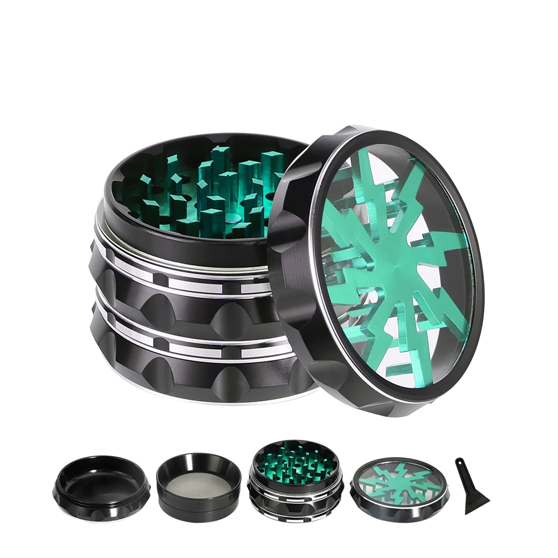 Cross-border new model aluminum alloy grinder diameter 63mm four-layer lightning cigarette grinder metal cigarette crusher