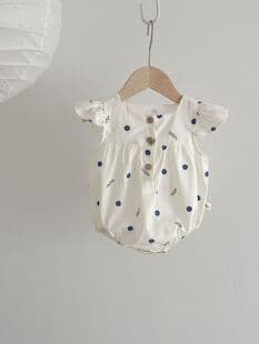 2024 Summer Thin Infant Flutter Sleeve Bodysuit Pastoral Style Onesie Baby Girl Cotton Small Flutter Sleeve Romper