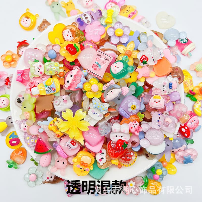 Cartoon Cute Transparent Mixed Styles DIY Hair Accessories Phone Case Decorations, Resin Parts Clearance Sale