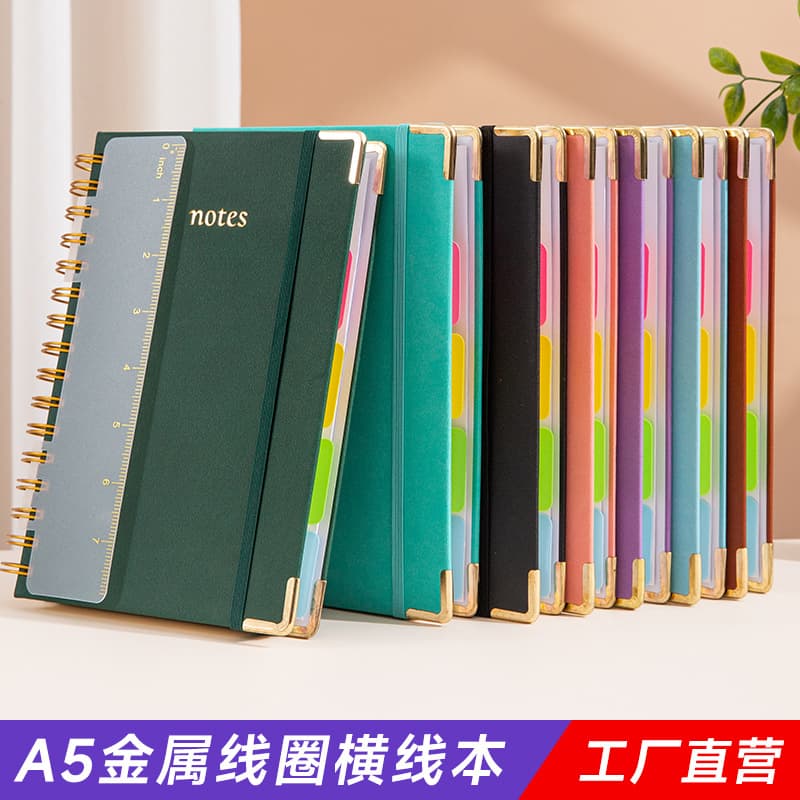 Cross-border PU Leather Notebook Simple A5 Planner with Elastic Band and Coil Binding Customizable Leather Notebook