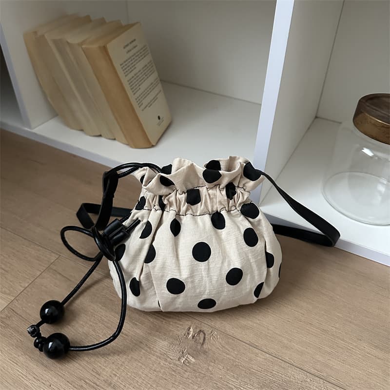 2026 New Premium Linen Polka Dot Bucket Bag, Commute Versatile Crossbody Shoulder Bag