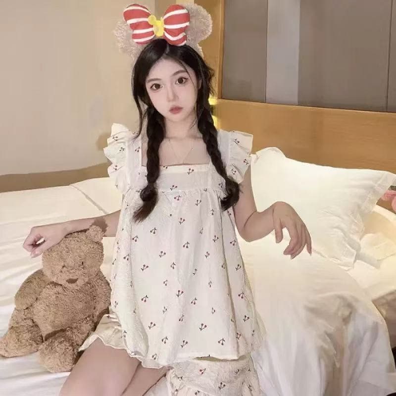 2026 Pajamas Summer Women's Small Flying Sleeves Vest Suspender Suit Ins Style Cute and Fresh Little Man 2026 New Style