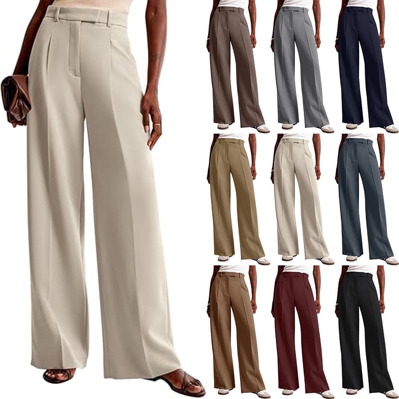 Amazon High Waist Drape Solid Color Wide Leg Pants Foreign Trade Europe and America Loose Casual Straight Women's Business Suit Pants